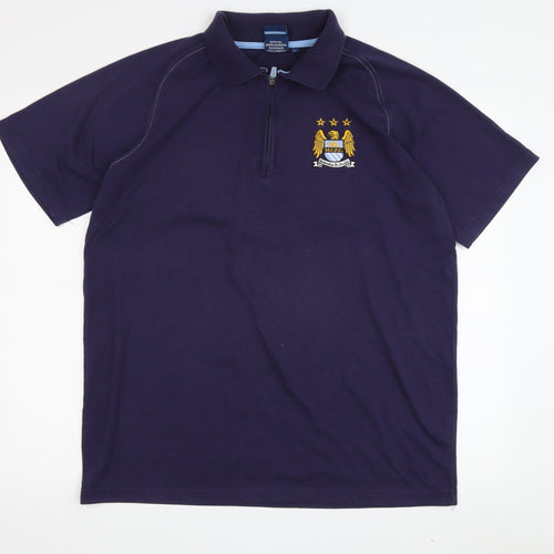 City Men's Blue Polo Shirt L Solid Sporty