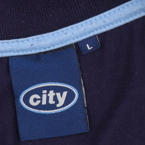 City Men's Blue Polo Shirt L Solid Sporty