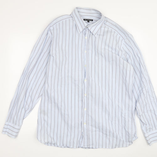 Marks and Spencer Men's Blue Striped Dress Shirt L