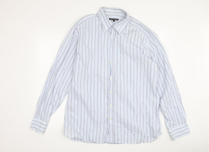 Marks and Spencer Men's Blue Striped Dress Shirt L