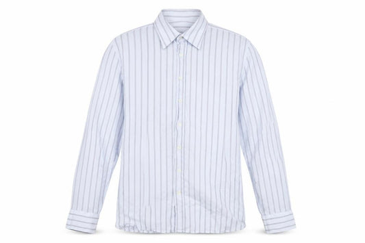 Front view of Marks & Spencer Men's Blue Striped Dress Shirt L