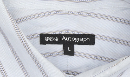 Marks and Spencer Men's Blue Striped Dress Shirt L