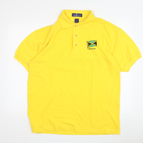 Palm Club Men's Yellow L Polo Shirt Casual Embroidered Logo