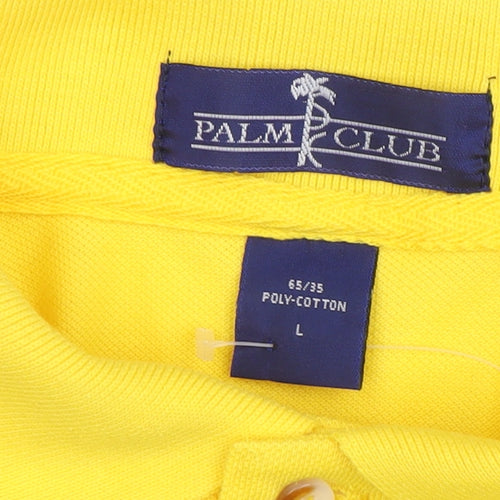 Palm Club Men's Yellow L Polo Shirt Casual Embroidered Logo
