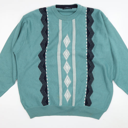 Pierre Sangan Men's Green Geometric 2XL Pullover Jumper