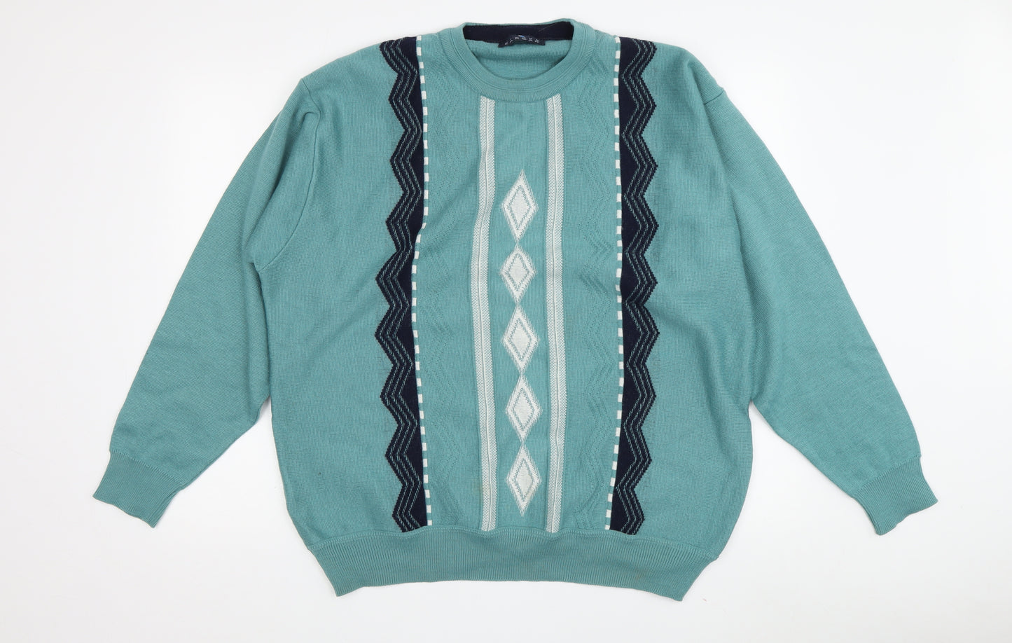 Pierre Sangan Men's Green Geometric 2XL Pullover Jumper