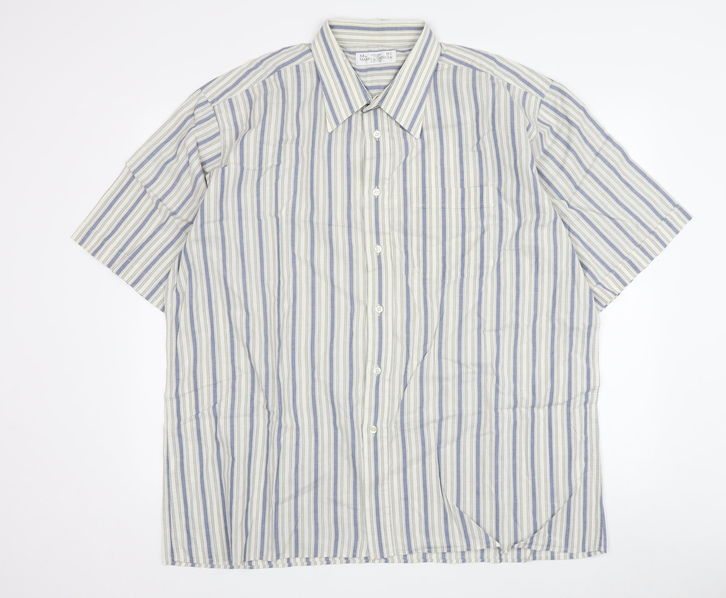 Marks & Spencer Men's Blue Striped Shirt, Size 44
