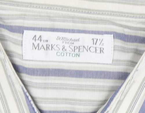 Marks & Spencer Men's Blue Striped Shirt, Size 44