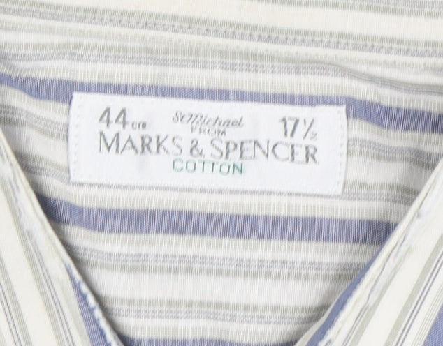 Marks & Spencer Men's Blue Striped Shirt, Size 44