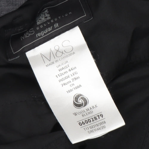 Marks and Spencer Men's Grey Regular Fit Trousers, Size 44
