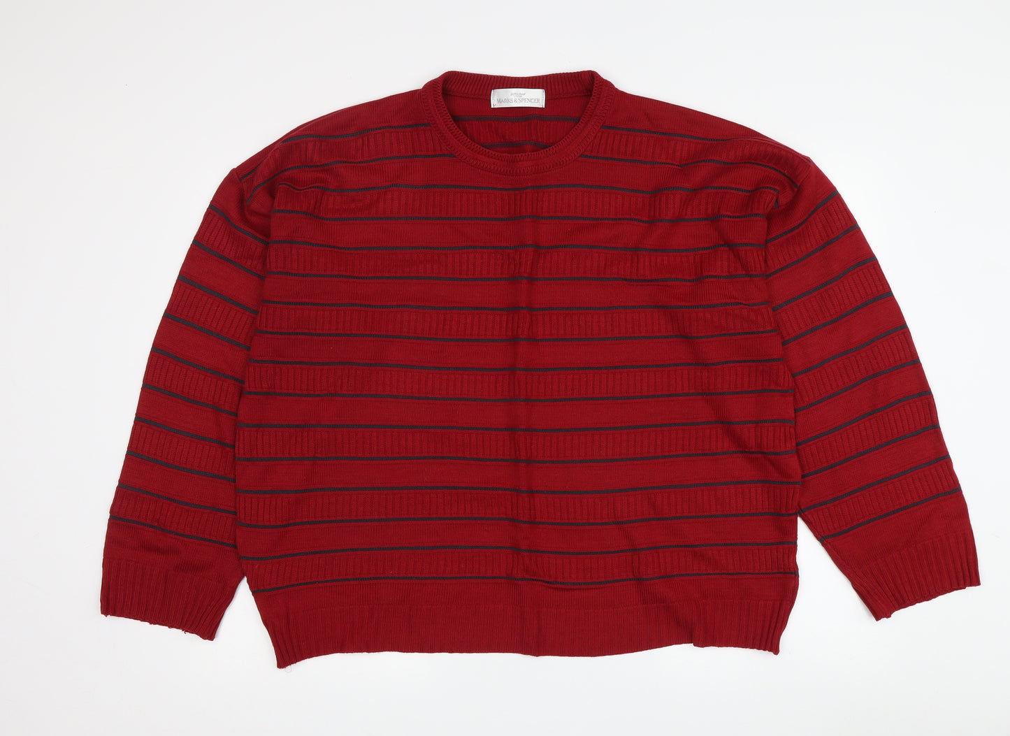 Marks and Spencer Men's Red Striped Knit Jumper S