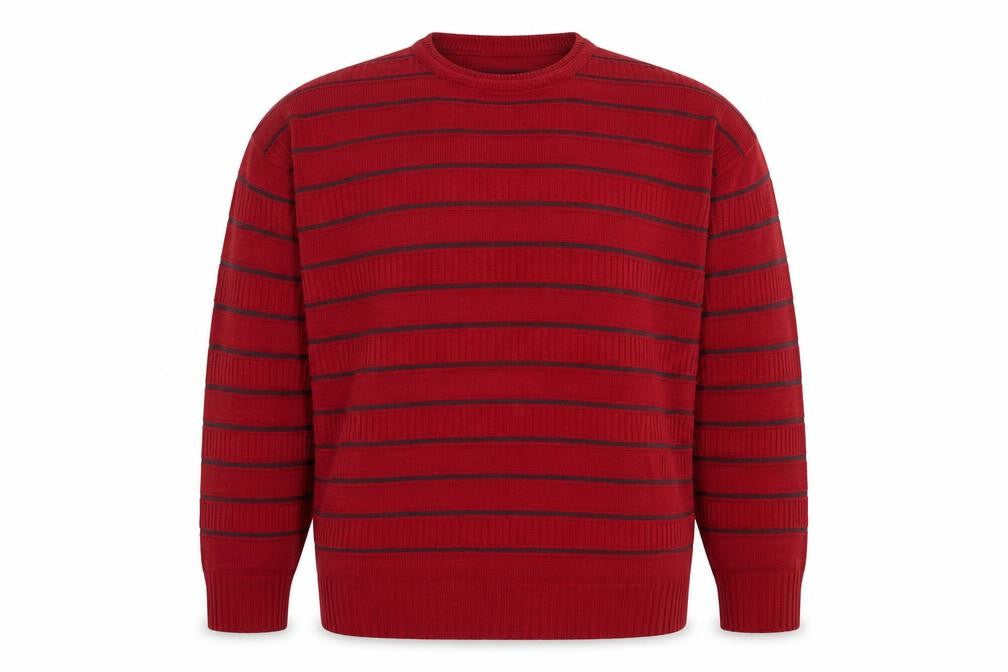 Front view of Marks & Spencer Men's Red Striped Knit Jumper S