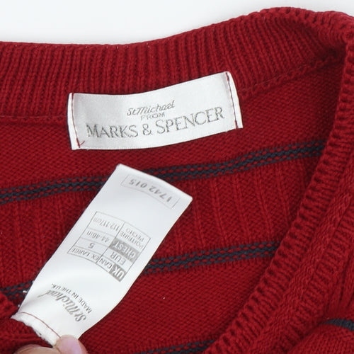Marks and Spencer Men's Red Striped Knit Jumper S