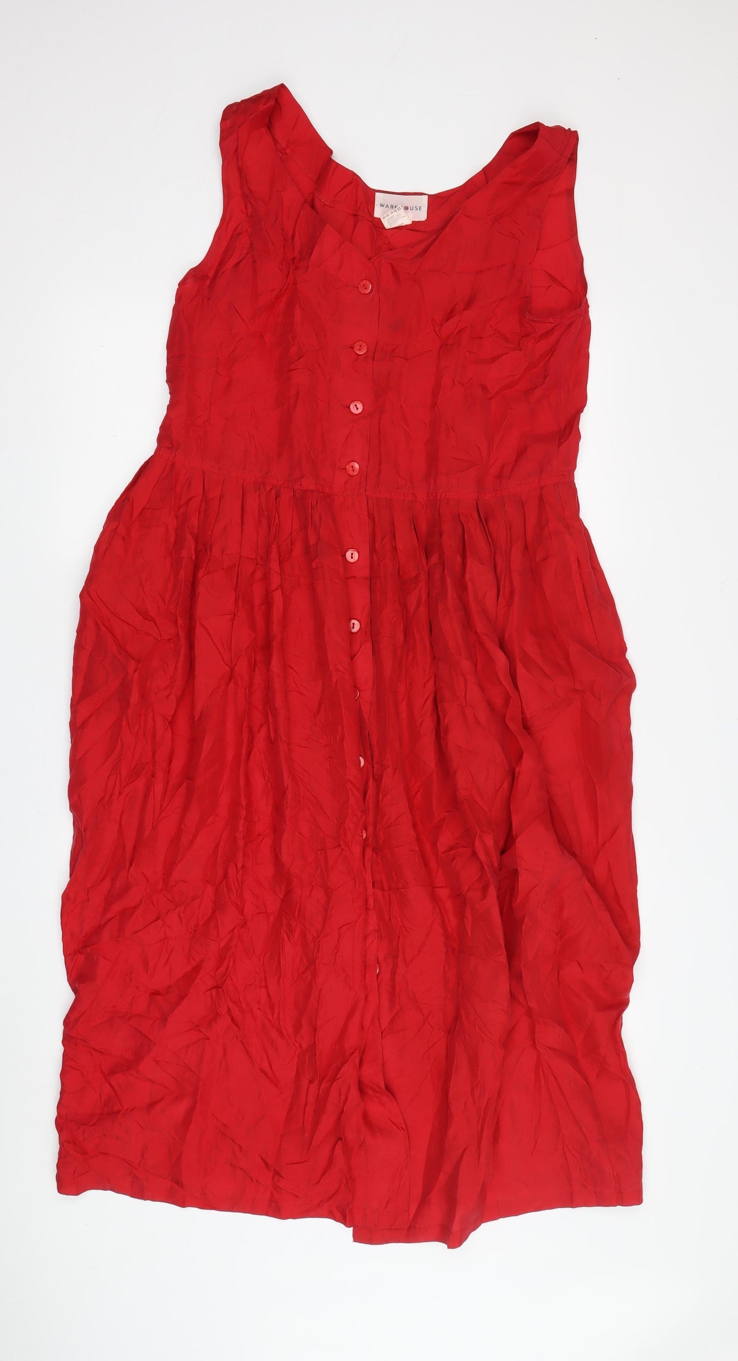Warehouse Women's Red Sleeveless Button Dress Size 12