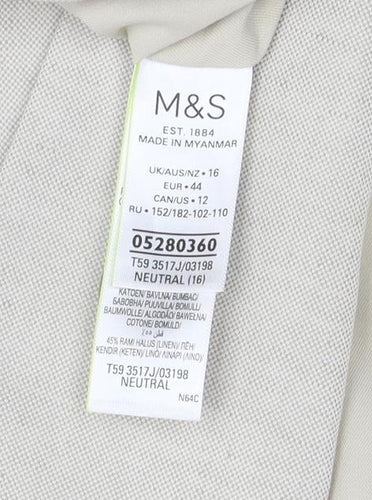 M&S Men's Beige Blazer Size 44, Linen-Cotton Blend, New