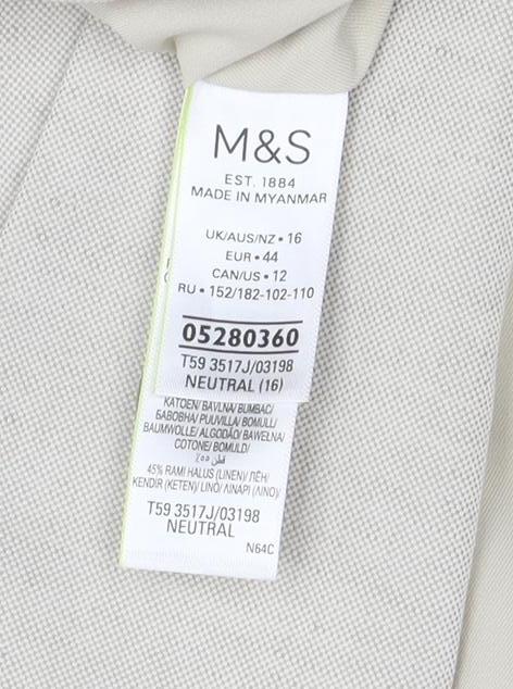 M&S Men's Beige Blazer Size 44, Linen-Cotton Blend, New