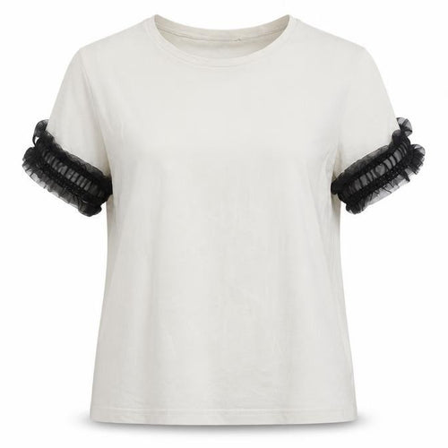 Zara Women's White Cotton T-Shirt, Size M, Ruffle Sleeve