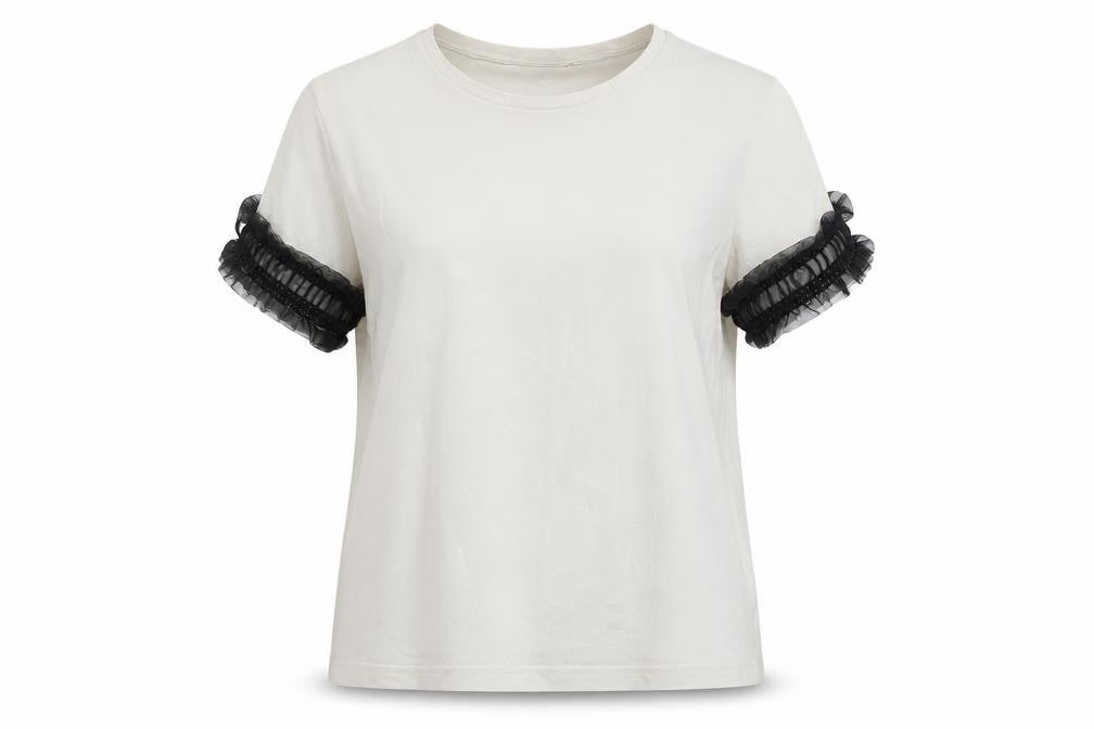 Zara Women's White Cotton T-Shirt, Size M, Ruffle Sleeve