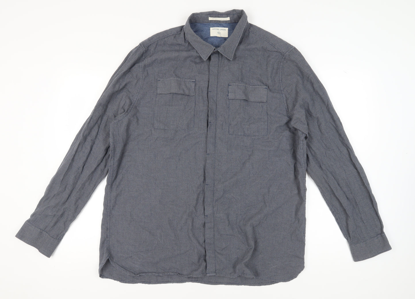 Racing Green Men's Blue 2XL Long Sleeve Button-Up Shirt