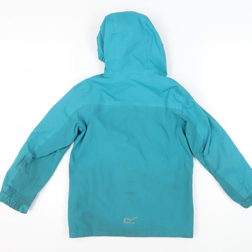 Regatta Girls Blue Waterproof Rain Jacket 7-8 Yrs with Hood