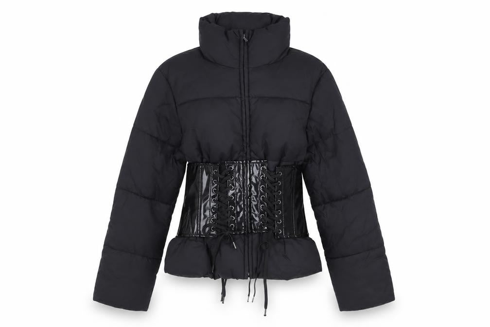 Front view of ASOS Women's Black Puffer Jacket, size 8, Winter Style