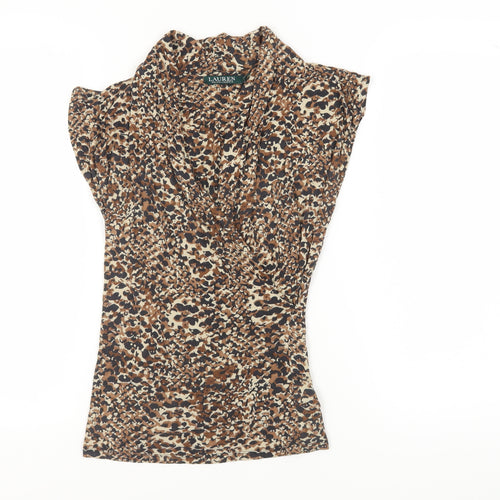 Lauren Ralph Lauren Women's Brown Animal Print Wrap Blouse