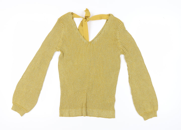 Marks and Spencer Yellow V-Neck Pullover Jumper Women Size 14