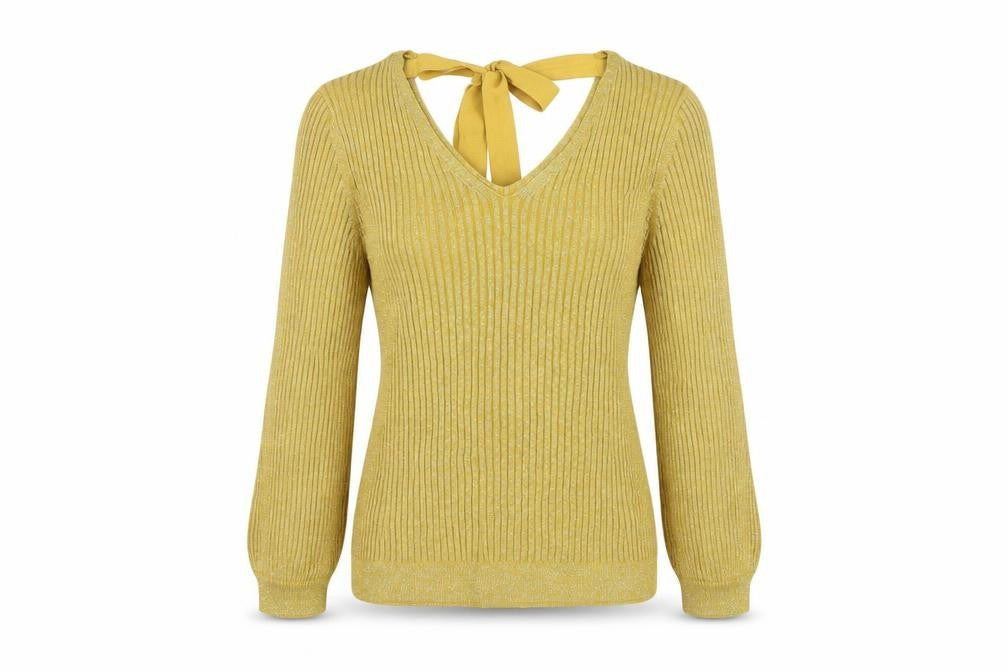 Front view of Marks & Spencer Yellow V-Neck jumper Women, size 14