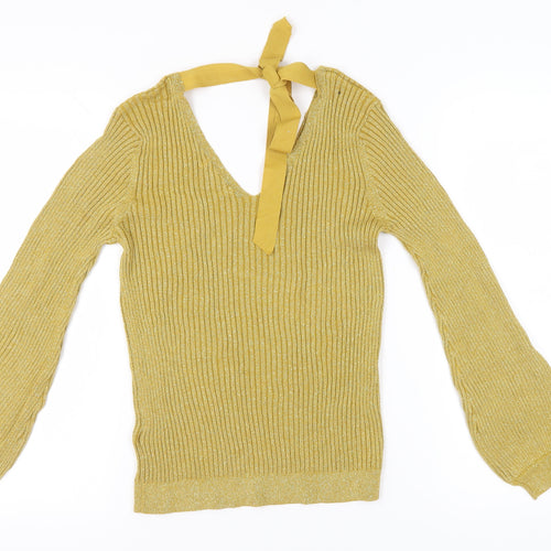 Marks and Spencer Yellow V-Neck Pullover Jumper Women Size 14