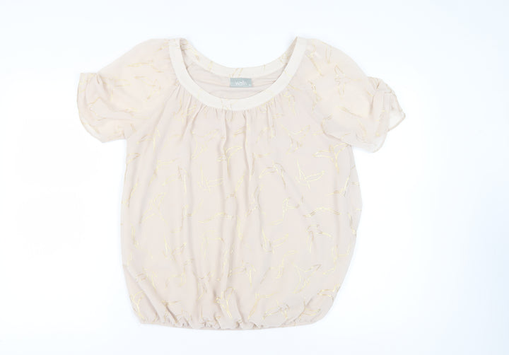 Wallis Women's Beige Blouse, Size 14, Short Sleeve, Chiffon