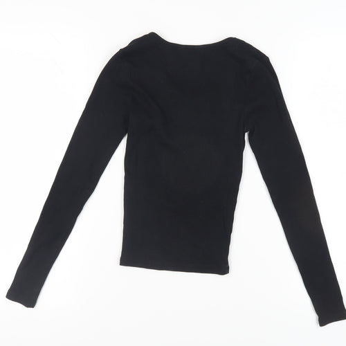New Look Women's Black Lace-Up V-Neck Long Sleeve Top