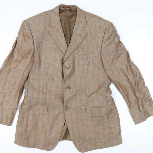 Jaeger Men's Beige 40S Linen Blazer, 3-Button Classic