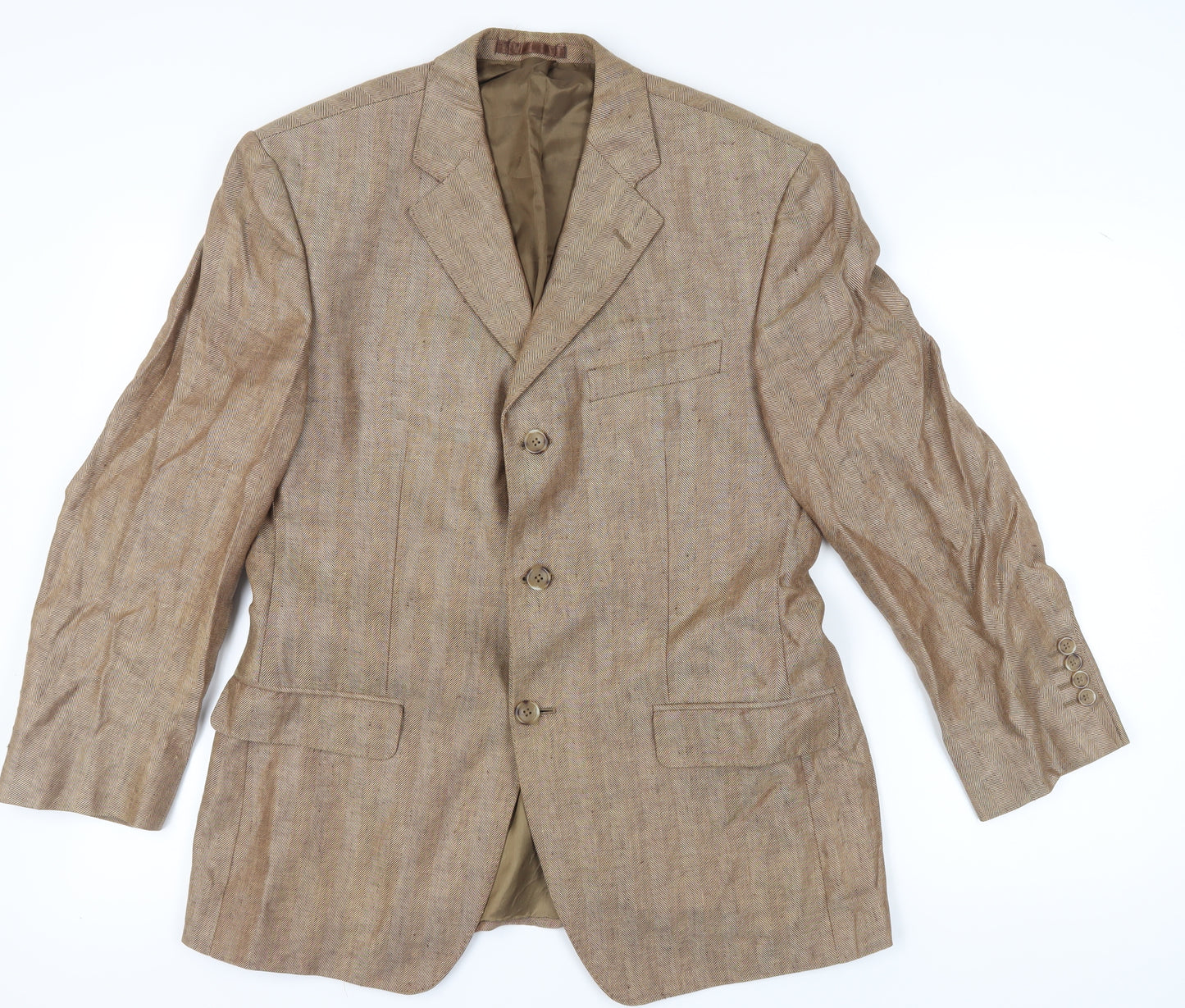 Jaeger Men's Beige 40S Linen Blazer, 3-Button Classic