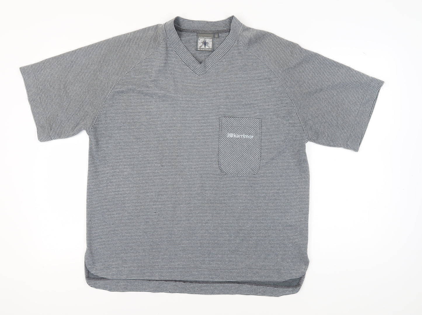 Karrimor Men's Grey Striped T-Shirt V-Neck Size L