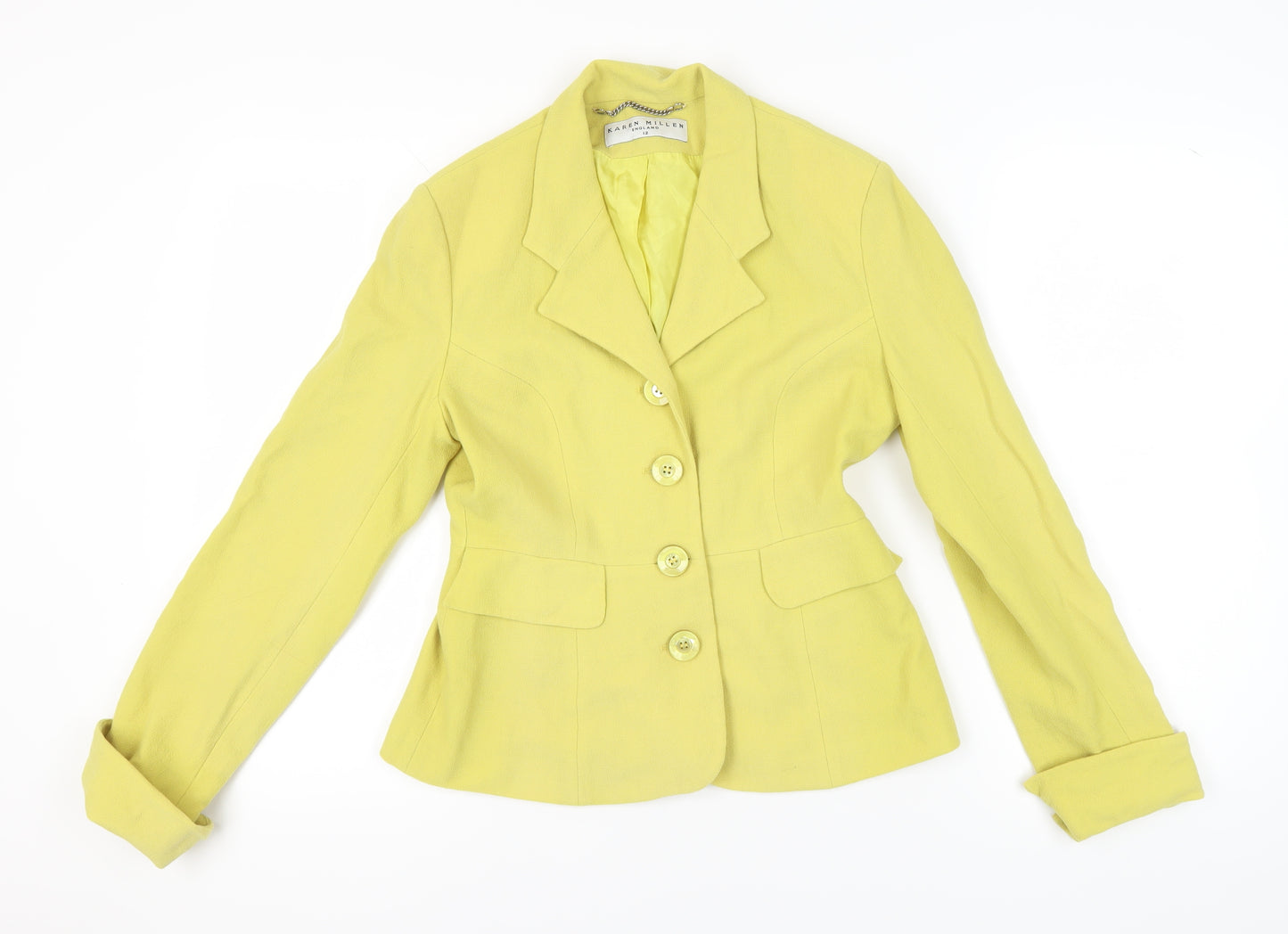 Karen Millen Yellow Wool Blazer, Women's Size 12, Classic Fit