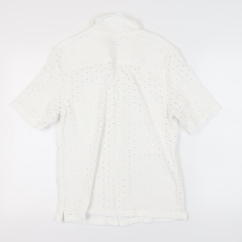 Zara Women's White Button-Up Shirt, Size 10, Cotton Lace