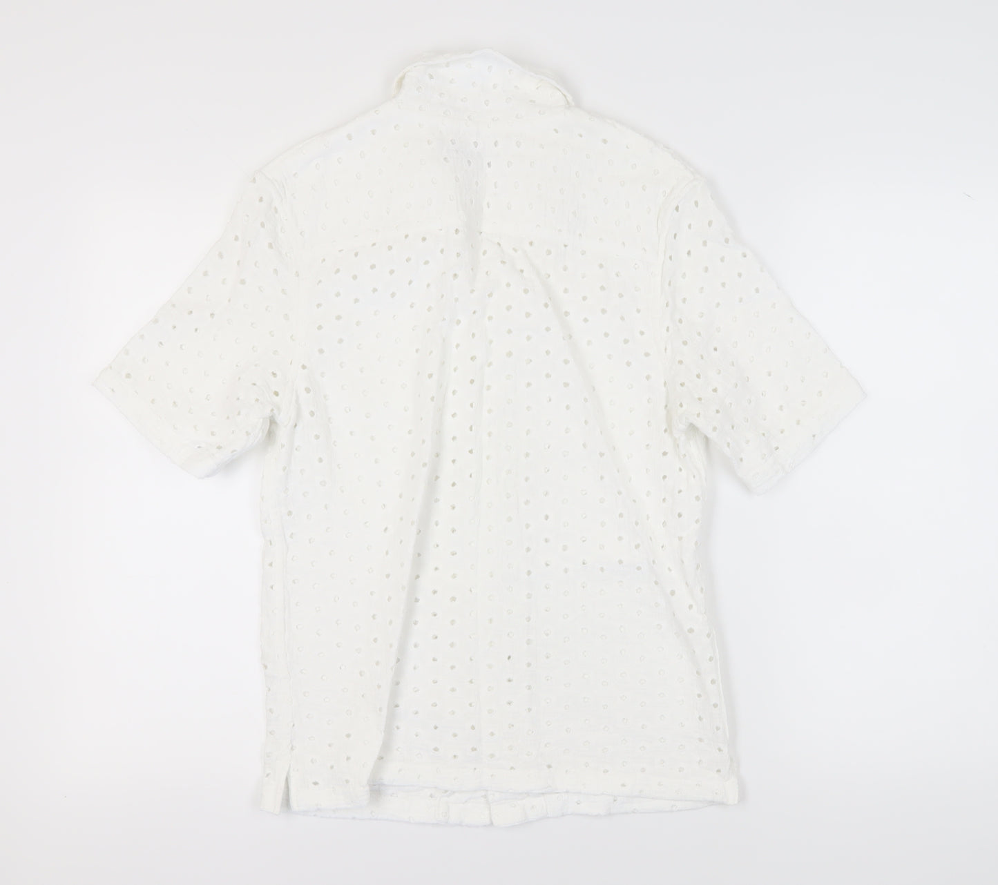 Zara Women's White Button-Up Shirt, Size 10, Cotton Lace