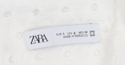 Zara Women's White Button-Up Shirt, Size 10, Cotton Lace