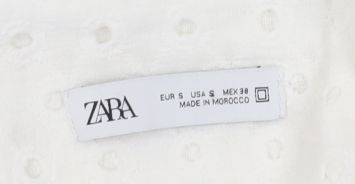 Zara Women's White Button-Up Shirt, Size 10, Cotton Lace