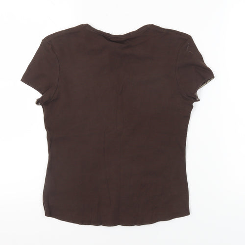 Next Women Brown T-Shirt, Size 12, Embroidered V-Neck