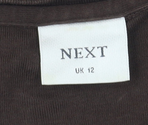 Next Women Brown T-Shirt, Size 12, Embroidered V-Neck