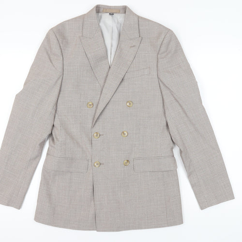 M&S Men's Beige Check Blazer, 36R Double-Breasted