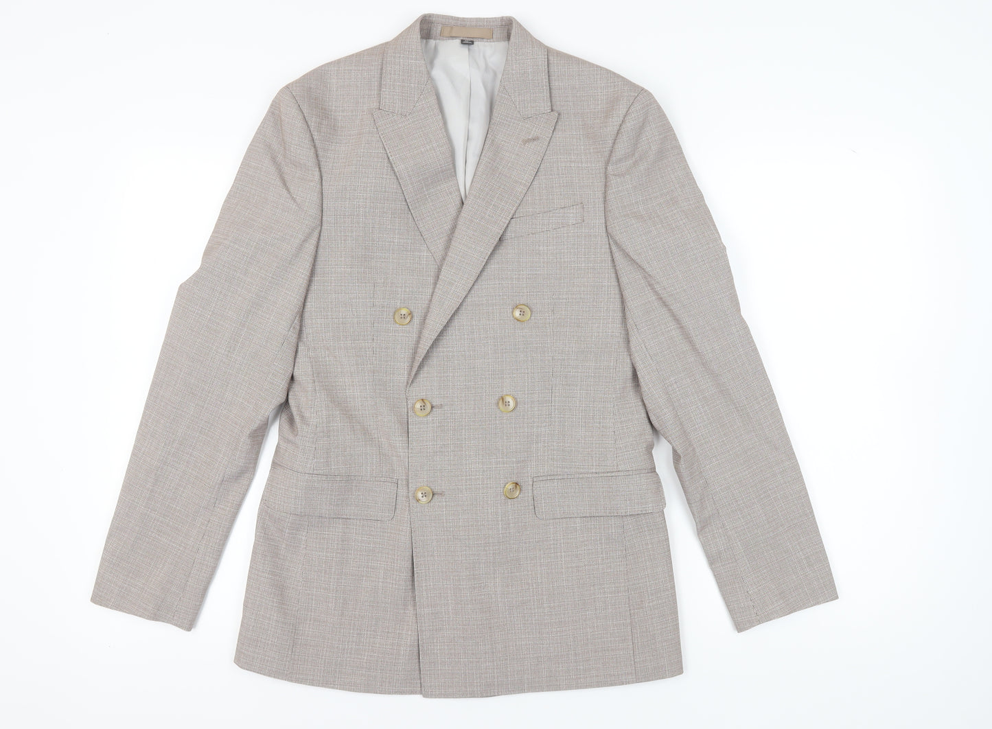 M&S Men's Beige Check Blazer, 36R Double-Breasted