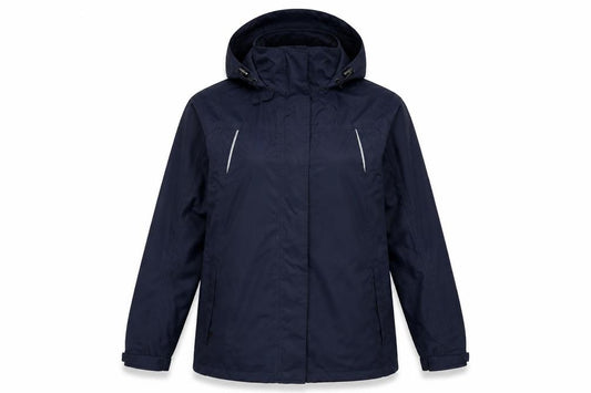 Front view of Regatta Women's Blue Waterproof Hooded Jacket, size 12