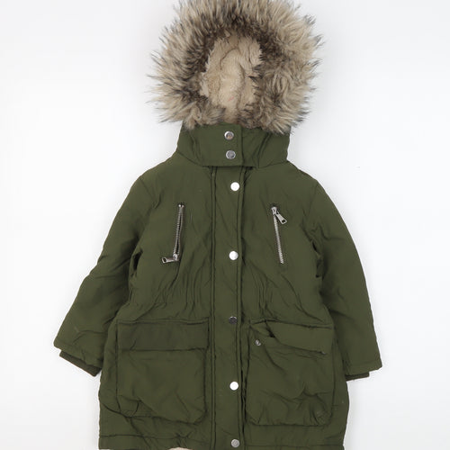 Next Girls Green Hooded Parka Coat, Age 3, Casual Winter Wear