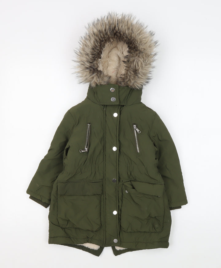 Next Girls Green Hooded Parka Coat, Age 3, Casual Winter Wear