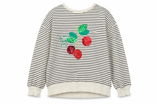 Front view of Next girls’ striped cherry sweatshirt, multicoloured, 10y