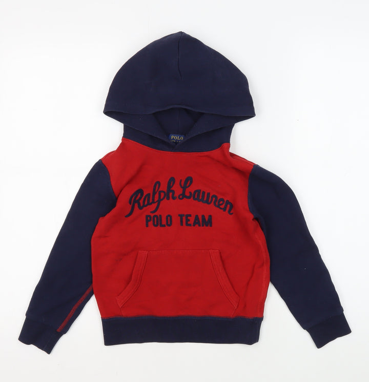 Ralph Lauren Boys Red & Blue Pullover Hoodie, Size 5 Years