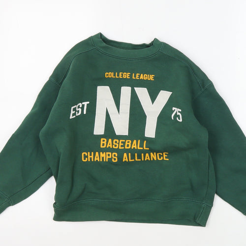 Zara Boys Green Crew Neck Pullover Sweatshirt Size 6-7
