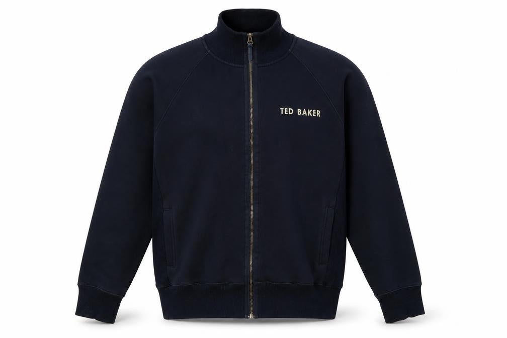 Front view of Ted Baker Men's Black Basic Jacket - Stand-Up Collar, M